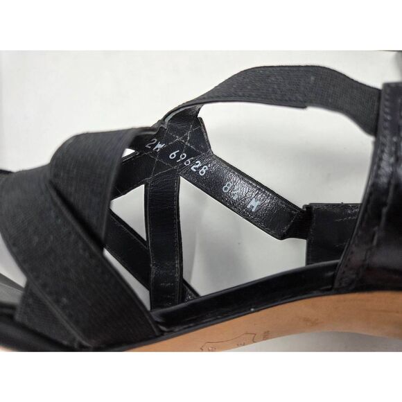 STUART WEITZMAN BLACK LEATHER ELASTIC STRAPPY BASILISK HEELED SANDAL SIZE 8.5M - Picture 9 of 9